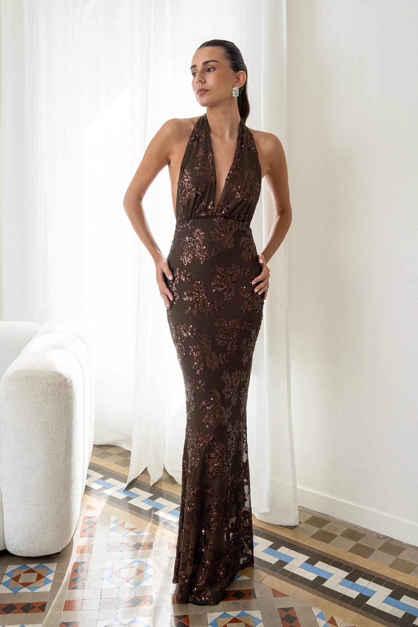 Vestido Fiori Marrón