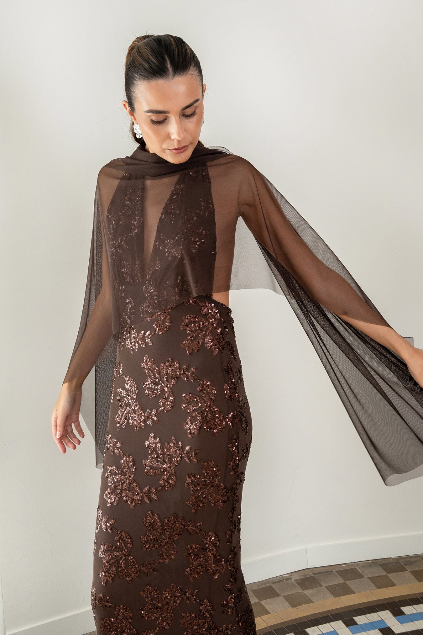 Vestido Fiori Marrón